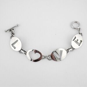 LOVE Bracelet Sterling 925 Silver Heart Oval Cut Out 7 Toggle Chunky 39.3g 7.5”